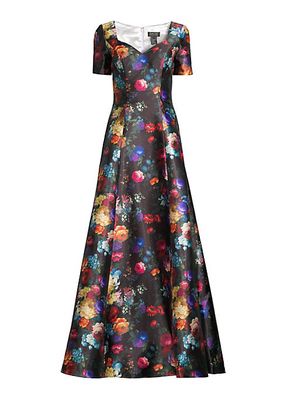 Floral Print Satin Gown