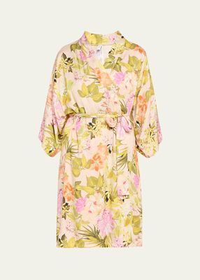 Floral-Print Satin Robe