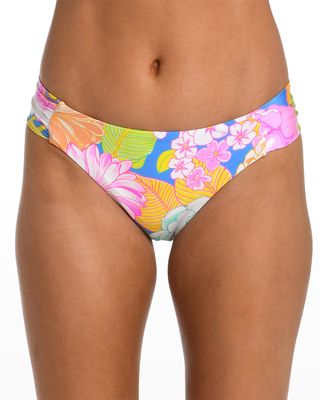 Floral-Print Shirred Hipster Bikini Bottoms