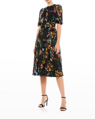 Floral-Print Short-Sleeve Midi Dress