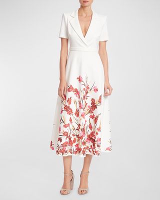 Floral-Print Short-Sleeve Midi Shirtdress