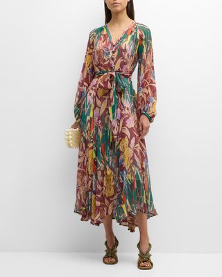 Floral-Print Silk Chiffon A-Line Maxi Dress