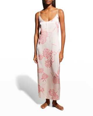 Floral-Print Silk Long Slip Dress