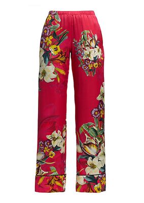 Floral-Print Silk Satin Pajama Pants