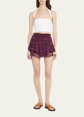 Floral-Print Silk Skirt