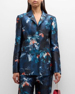 Floral-Print Single-Breasted Tailored Jacket