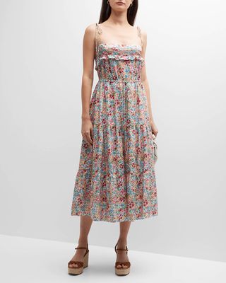 Floral-Print Tie-Shoulder Midi Dress