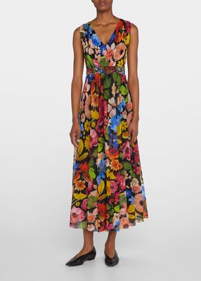 Floral-Print Tulle Midi Dress