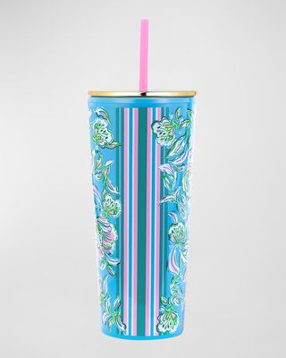 Floral-Print Tumbler with Straw