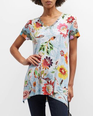 Floral-Print V-Neck Tunic