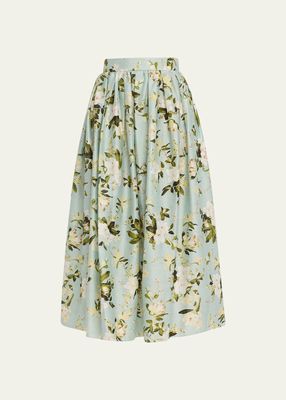 Floral-Print Volume Midi Skirt