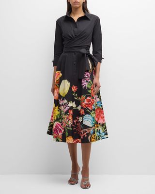 Floral-Print Wrap Midi Shirtdress