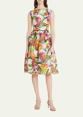 Floral-Printed A-Line Midi Dress