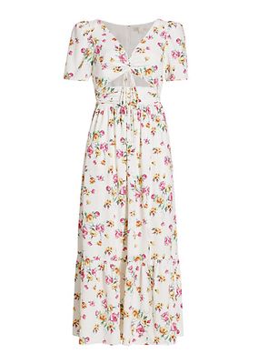 Floral-Printed Cut-Out Midi-Dress