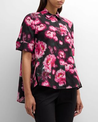 Floral-Printed Poplin Trapeze Shirt