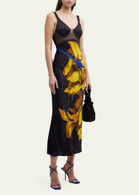 Floral Printed Slip Dress with Elongated Strap Details
