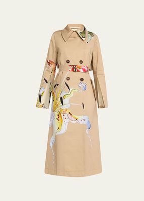 Floral Printed Trench Coat with Tie Belt