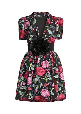 Floral Rosette Belt Blazer Minidress