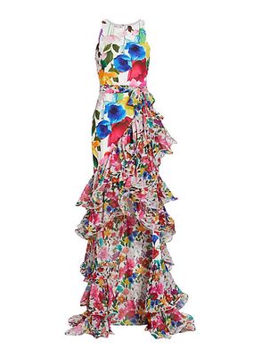 Floral Ruffled High-Low Gown
