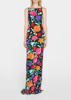 Floral Sequin Embroidered High-Neck Gown