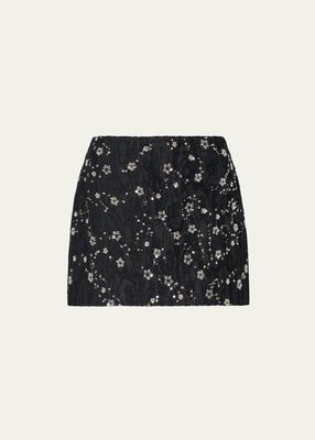 Floral Sequin Jacquard Mini Skirt