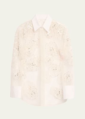 Floral Sequined Tulle Illusion Blouse