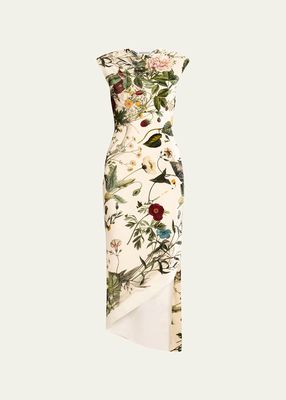 Floral Skeleton Print Asymmetric Velvet Dress