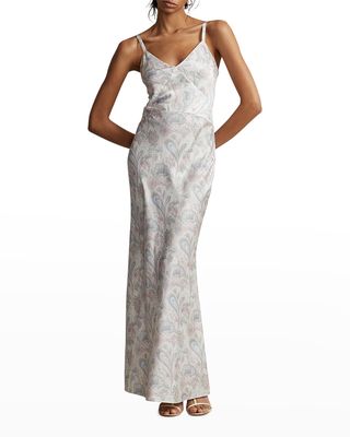 Floral Sleeveless Satin Gown