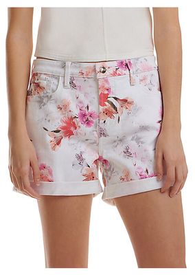 Floral Stretch-Denim Shorts
