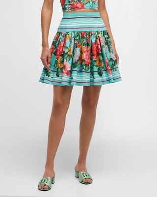Floral Striped-Print Mini Flare Skirt