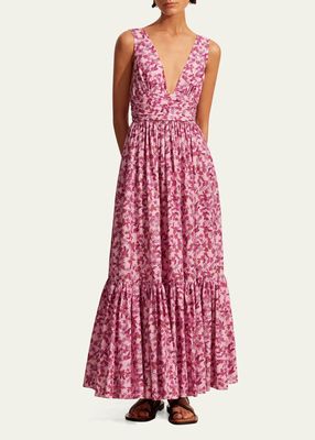 Floral Tiered Plunge Maxi Dress