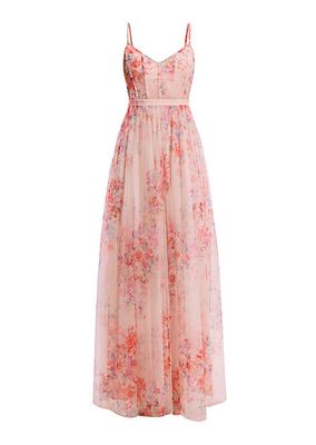 Floral Tulle Sleeveless Gown