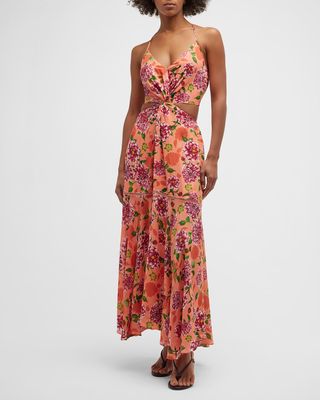 Floral Twisted Cutout Maxi Dress