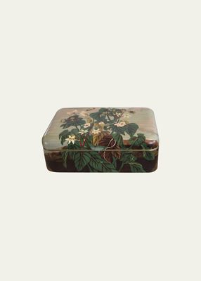 Floral Wood Marquetry Box with Green Agate