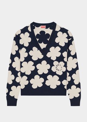Floral Wool V-Neck Sweater