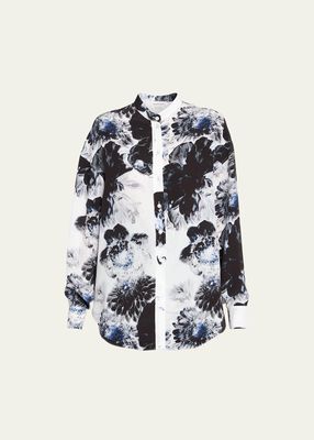 Floral X-ray Print Button Down Silk Blouse