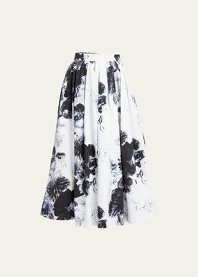 Floral X-ray Print Faille Voluminous Midi Skirt