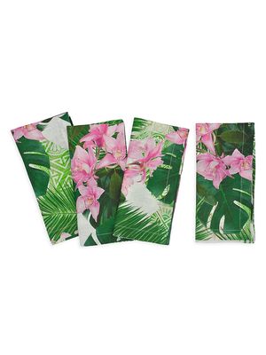 Florals Aztec 4-Piece Napkins Set - Green Pink - Green Pink