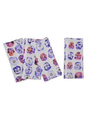 Florals Violet 4-Piece Linen Napkin Set - Purple - Purple