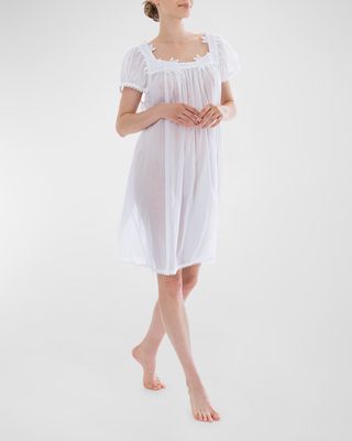 Florence 2 Ruched Lace-Trim Cotton Nightgown