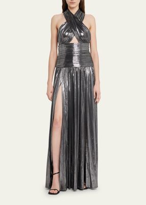 Florence Cutout Metallic Halter Gown