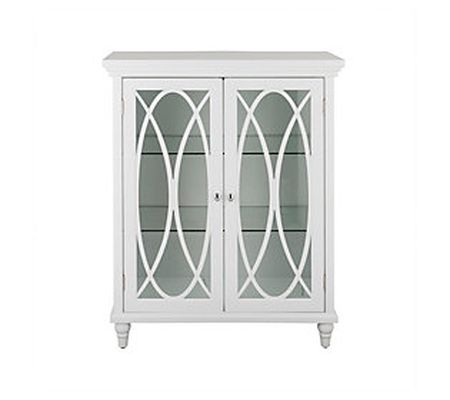 Florence Double Door Floor Cabinet, 2 Adjustabl e Glass Shelve