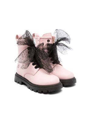 Florens bow-tulle detail leather boots - Pink