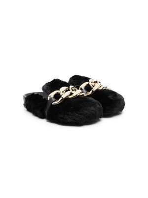 Florens chain-trim faux-fur slippers - Black