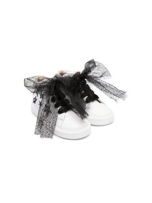 Florens star-patches tulle-laces leather sneakers - White
