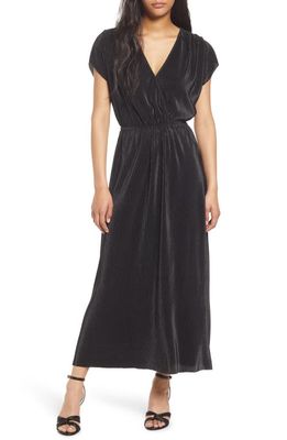 FLORET STUDIOS Plissé Pleated Surplice Dress in Black