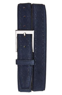 Florsheim Lucky Perforated Suede Belt in Navy