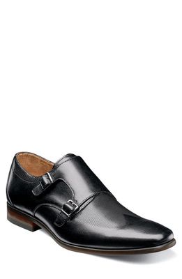 Florsheim Postino Textured Double Strap Monk Shoe in Black Leather