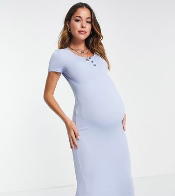 Flounce London Maternity basic jersey midi dress with cap sleeve in baby blue