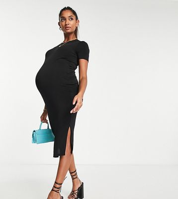 Flounce London Maternity basic jersey short sleeve midi dress in black